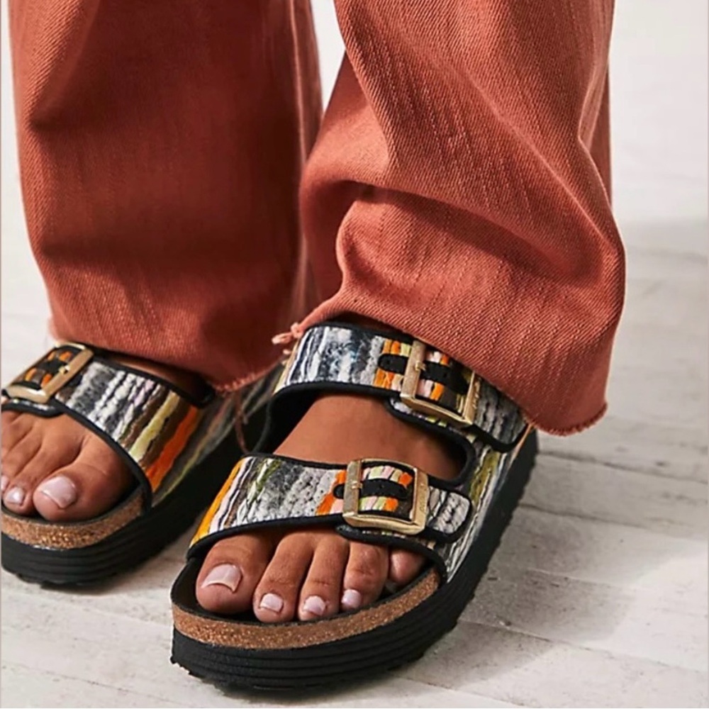 NWOT Birkenstock Papillio Arizona Platform Sandals - Colorful Yarn Design